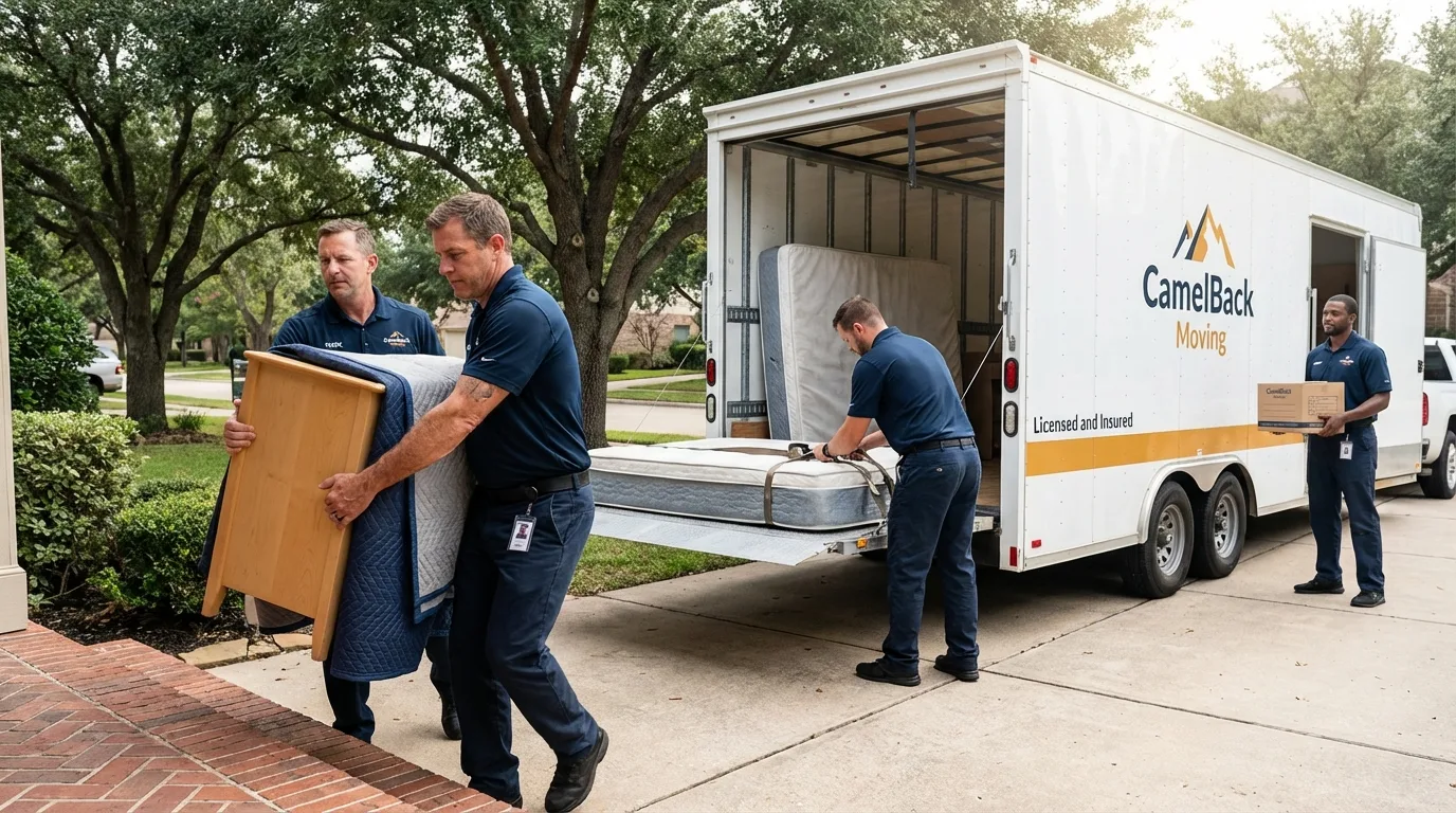 Crew loading residential truck for cross-state move from Pardeeville, WI
