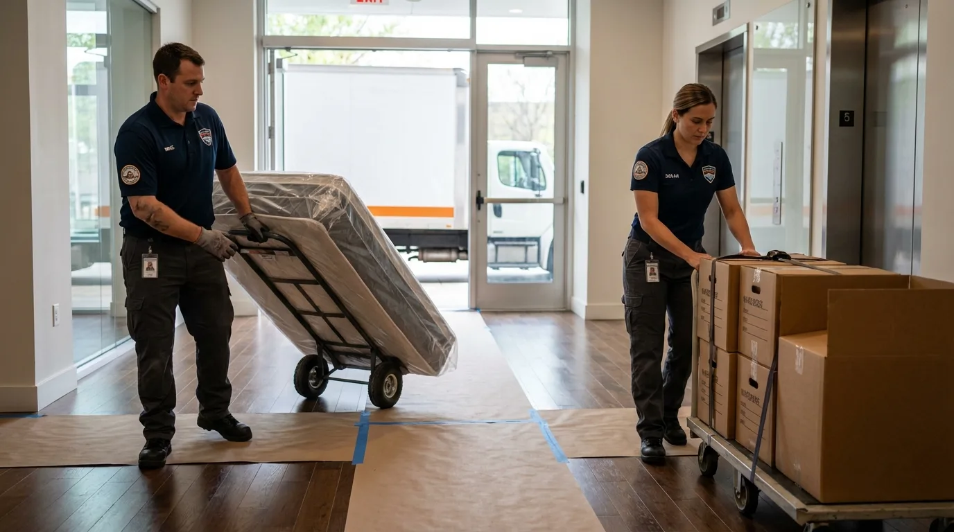 Professional apartment movers loading elevator in Pardeeville, WI