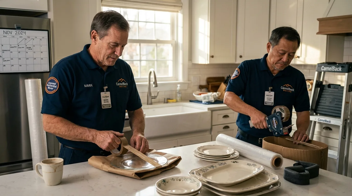 Professional crew packing kitchen dishware in Pardeeville, WI